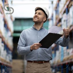 medium shot smiley man warehouse