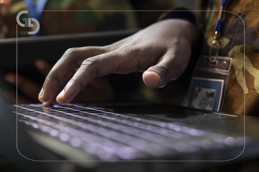 army personnel operates laptop collect information from satellite footage